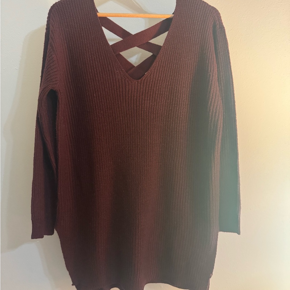 Women’s Burgundy V-Neck Sweater